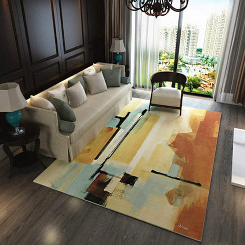 Funky Brushstroke Pattern Rug Yellow and Brown Modern Rug Polyester Machine Washable Carpet for Living Room Yellow Clearhalo 'Area Rug' 'Modern' 'Rugs' Rug' 1955824