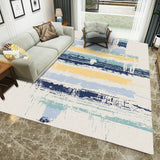 Casual Brushstroke Pattern Rug White Multicolor Contemporary Rug Polyester Machine Washable Non-Slip Backing Area Rug for Bedroom Cream