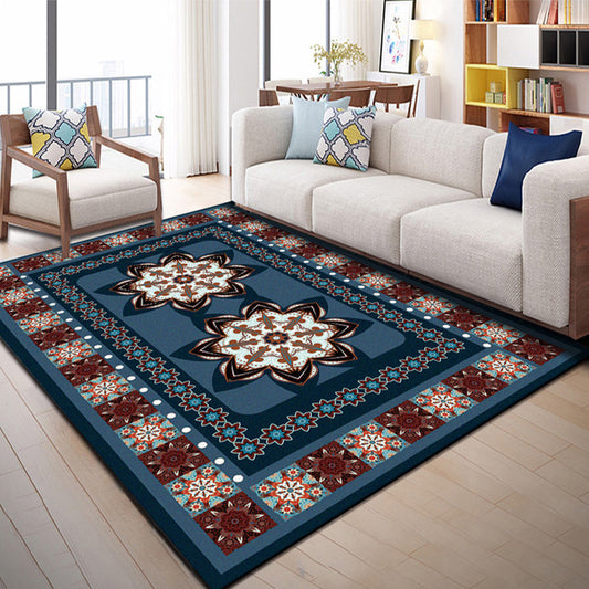 Blue Bedroom Rug Moroccan Floral Dots Rectangle Print Rug Polyester Non-Slip Carpet Dark Blue Clearhalo 'Area Rug' 'Moroccan' 'Rugs' Rug' 1955882