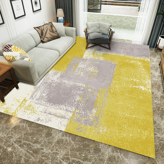 Yellow and Grey Modern Rug Polyester Abstract Rug Washable Non-Slip Backing Area Rug for Living Room Yellow