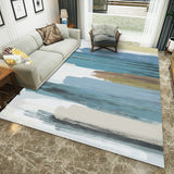 Unique Brushstroke Pattern Rug Blue and White Contemporary Rug Polyester Washable Non-Slip Carpet for Living Room Blue