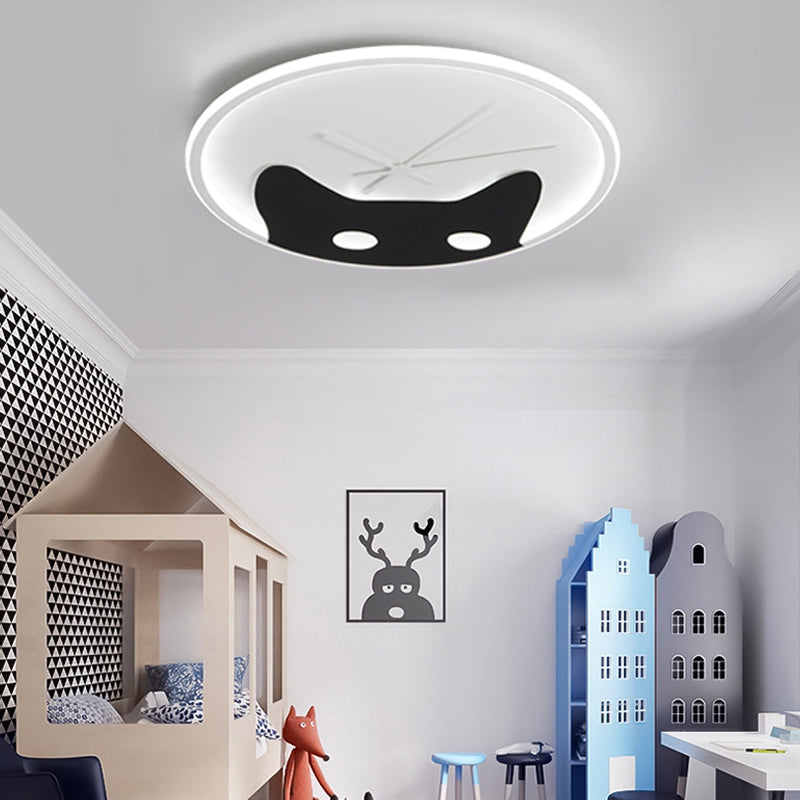 Kitten Head Kid Bedroom Ceiling Lamp Acrylic Animal LED Flush Ceiling Light in Black&White White White Clearhalo 'Ceiling Lights' 'Close To Ceiling Lights' 'Close to ceiling' 'Flush mount' Lighting' 195604