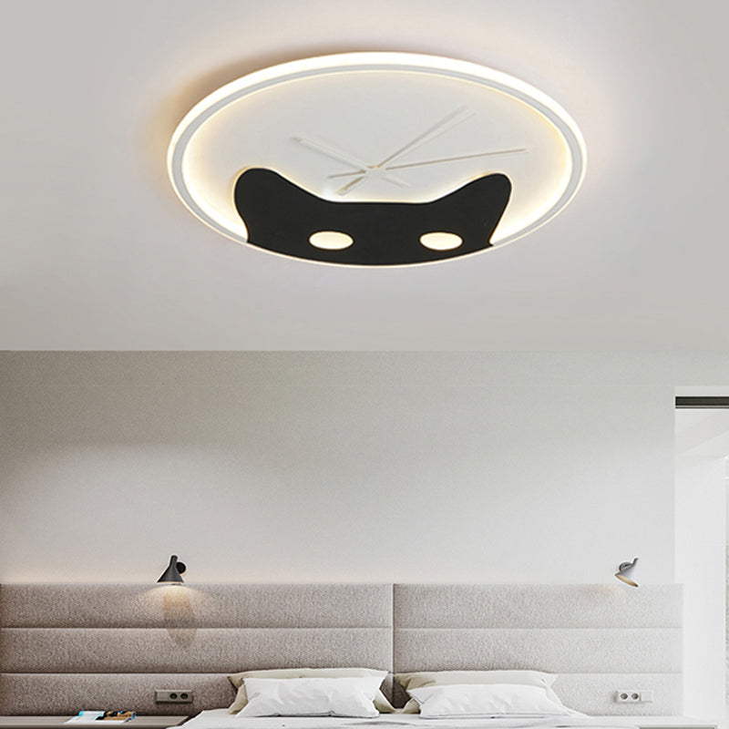 Kitten Head Kid Bedroom Ceiling Lamp Acrylic Animal LED Flush Ceiling Light in Black&White White Warm Clearhalo 'Ceiling Lights' 'Close To Ceiling Lights' 'Close to ceiling' 'Flush mount' Lighting' 195605