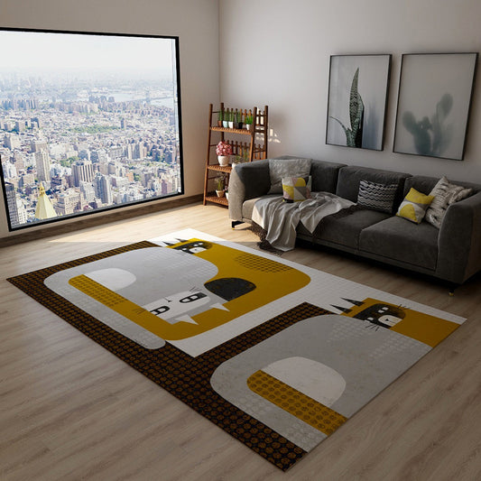 Yellow Machine Washable Area Rug with Cat Pattern Modernist Polyester Parlor Area Rug Yellow Clearhalo 'Area Rug' 'Modern' 'Rugs' Rug' 1956055
