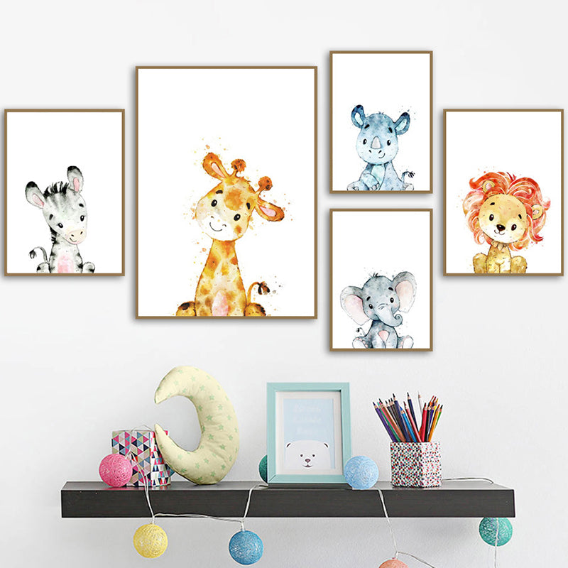 Children's Art Wild Animal Canvas Light Color Textured Wall Decor for Living Room Orange Clearhalo 'Art Gallery' 'Canvas Art' 'Kids' Arts' 1956192
