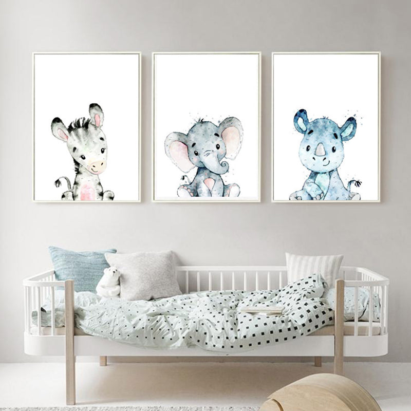 Children's Art Wild Animal Canvas Light Color Textured Wall Decor for Living Room Silver Gray Clearhalo 'Art Gallery' 'Canvas Art' 'Kids' Arts' 1956200