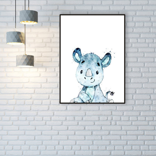 Children's Art Wild Animal Canvas Light Color Textured Wall Decor for Living Room Blue Clearhalo 'Art Gallery' 'Canvas Art' 'Kids' Arts' 1956212