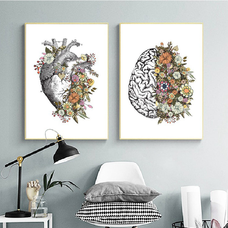 Textured Pastel Color Painting Modern Style Floral and Organ Pattern Wall Art Print White Clearhalo 'Art Gallery' 'Canvas Art' 'Contemporary Art Gallery' 'Modern' Arts' 1956220