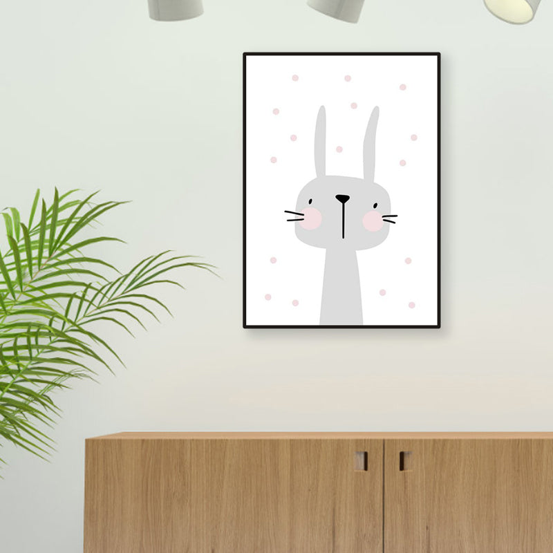 Cartoon Rabbit Painting Gray Children's Art Style Wrapped Canvas for Family Room Grey Clearhalo 'Art Gallery' 'Canvas Art' 'Kids' Arts' 1956232