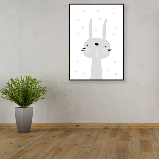 Cartoon Rabbit Painting Gray Children's Art Style Wrapped Canvas for Family Room Clearhalo 'Art Gallery' 'Canvas Art' 'Kids' Arts' 1956233