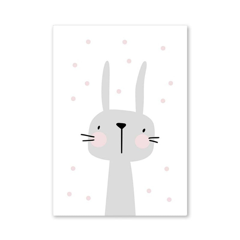 Cartoon Rabbit Painting Gray Children's Art Style Wrapped Canvas for Family Room Clearhalo 'Art Gallery' 'Canvas Art' 'Kids' Arts' 1956235