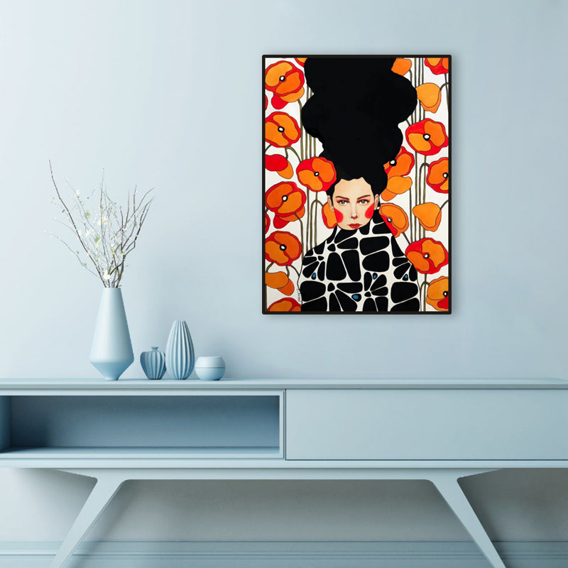 Light Color Fashion Figure Painting Illustration Glam Textured Canvas for Lounge - Orange - Clearhalo - 'Arts' - 'Canvas Art' - 1956256