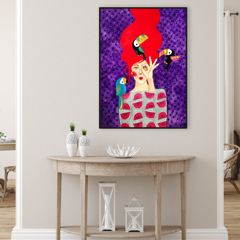Light Color Fashion Figure Painting Illustration Glam Textured Canvas for Lounge - Purple - Clearhalo - 'Arts' - 'Canvas Art' - 1956264