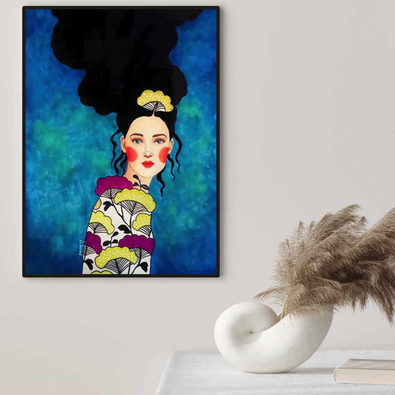 Light Color Fashion Figure Painting Illustration Glam Textured Canvas for Lounge - Blue - Clearhalo - 'Arts' - 'Canvas Art' - 1956272