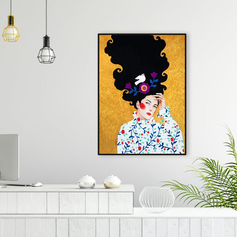 Light Color Fashion Figure Painting Illustration Glam Textured Canvas for Lounge - Clearhalo - 'Arts' - 'Canvas Art' - 1956281