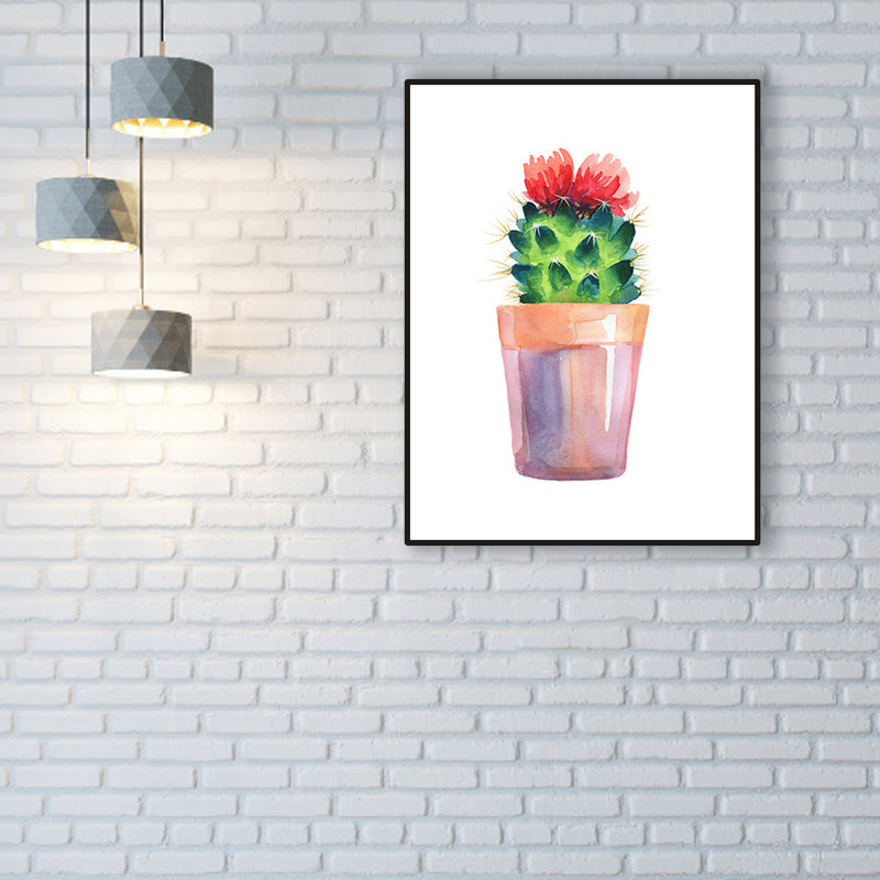 Cactus Bonsai Wall Decor Contemporary Textured Parlor Wrapped Canvas in Soft Color Clearhalo 'Art Gallery' 'Canvas Art' 'Contemporary Art Gallery' 'Modern' Arts' 1956285