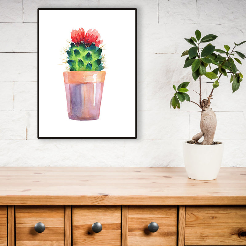 Cactus Bonsai Wall Decor Contemporary Textured Parlor Wrapped Canvas in Soft Color Clearhalo 'Art Gallery' 'Canvas Art' 'Contemporary Art Gallery' 'Modern' Arts' 1956286