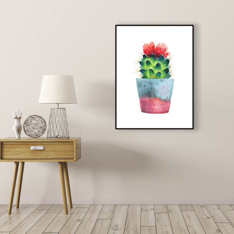 Cactus Bonsai Wall Decor Contemporary Textured Parlor Wrapped Canvas in Soft Color Clearhalo 'Art Gallery' 'Canvas Art' 'Contemporary Art Gallery' 'Modern' Arts' 1956294