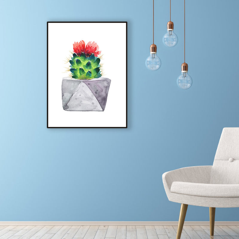 Cactus Bonsai Wall Decor Contemporary Textured Parlor Wrapped Canvas in Soft Color Lake Green Clearhalo 'Art Gallery' 'Canvas Art' 'Contemporary Art Gallery' 'Modern' Arts' 1956300