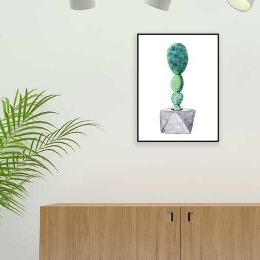 Cactus Bonsai Wall Decor Contemporary Textured Parlor Wrapped Canvas in Soft Color Blue-Green Clearhalo 'Art Gallery' 'Canvas Art' 'Contemporary Art Gallery' 'Modern' Arts' 1956304