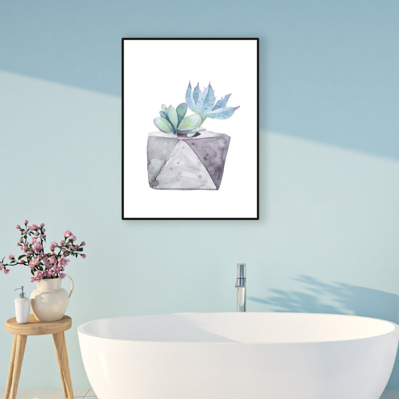 Cactus Bonsai Wall Decor Contemporary Textured Parlor Wrapped Canvas in Soft Color Blue Clearhalo 'Art Gallery' 'Canvas Art' 'Contemporary Art Gallery' 'Modern' Arts' 1956308
