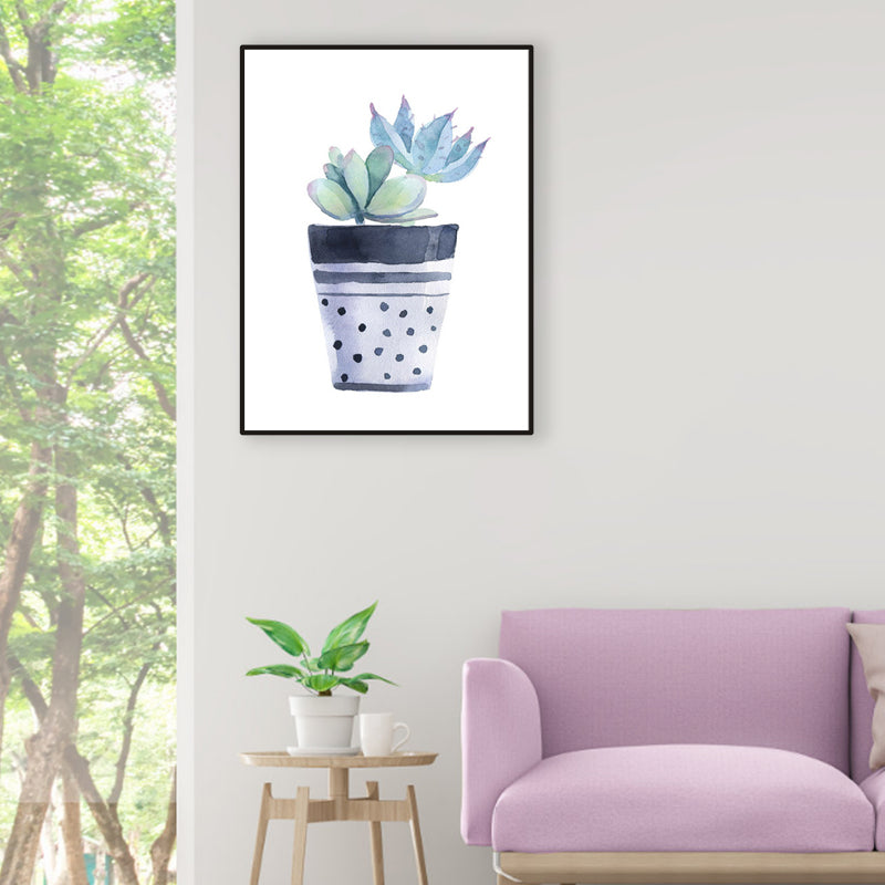 Cactus Bonsai Wall Decor Contemporary Textured Parlor Wrapped Canvas in Soft Color Sky Blue Clearhalo 'Art Gallery' 'Canvas Art' 'Contemporary Art Gallery' 'Modern' Arts' 1956312