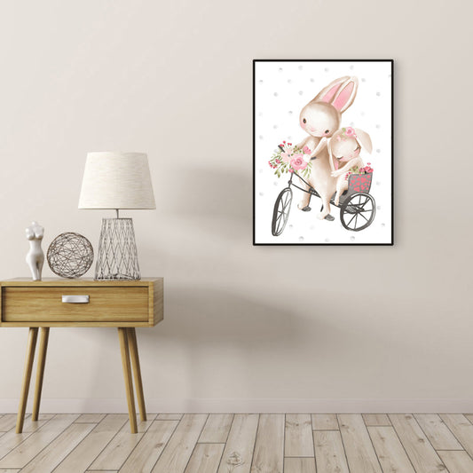Personified Bunny Canvas Children's Art Animal Painting in Light Color for Bedroom Clearhalo 'Art Gallery' 'Canvas Art' 'Kids' Arts' 1956346