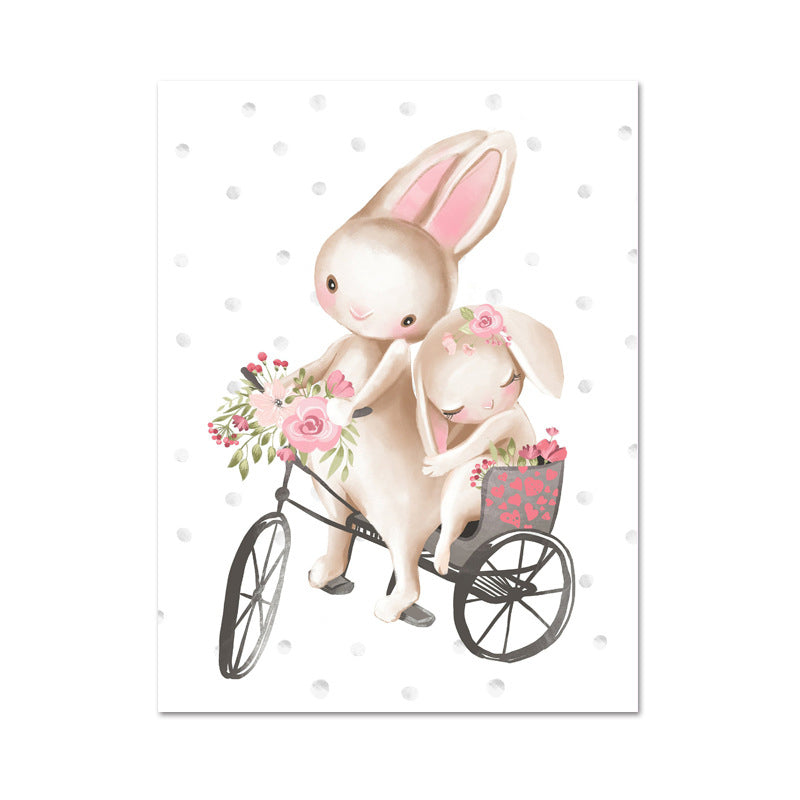 Personified Bunny Canvas Children's Art Animal Painting in Light Color for Bedroom Clearhalo 'Art Gallery' 'Canvas Art' 'Kids' Arts' 1956347