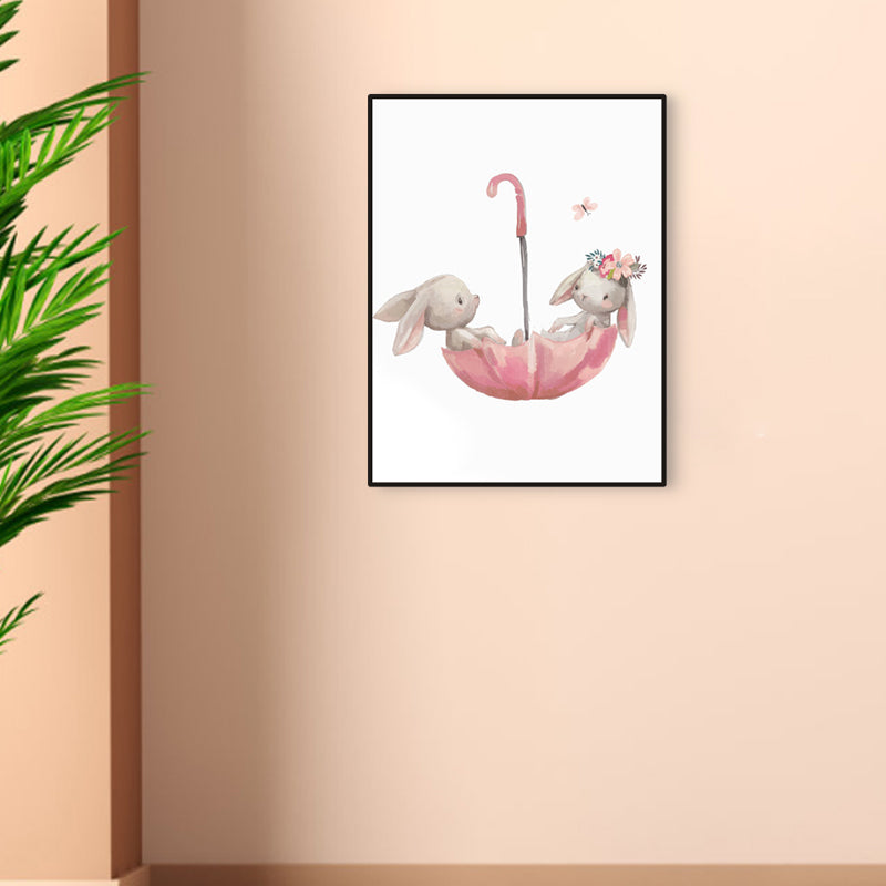 Personified Bunny Canvas Children's Art Animal Painting in Light Color for Bedroom Clearhalo 'Art Gallery' 'Canvas Art' 'Kids' Arts' 1956354