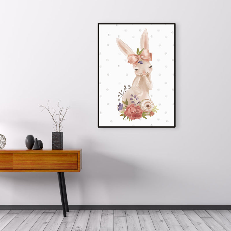 Personified Bunny Canvas Children's Art Animal Painting in Light Color for Bedroom Clearhalo 'Art Gallery' 'Canvas Art' 'Kids' Arts' 1956357