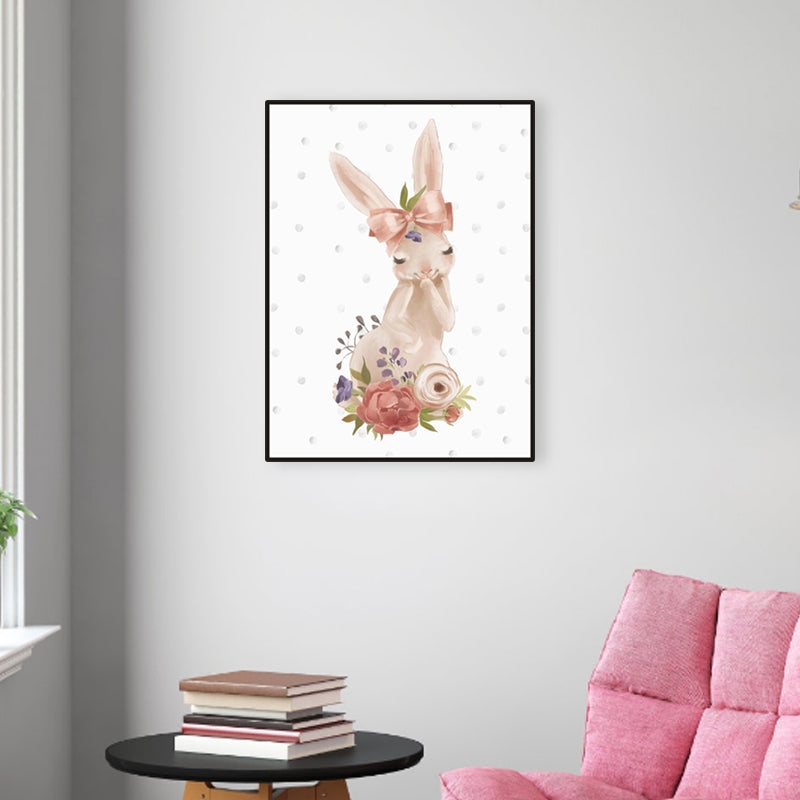 Personified Bunny Canvas Children's Art Animal Painting in Light Color for Bedroom Clearhalo 'Art Gallery' 'Canvas Art' 'Kids' Arts' 1956358