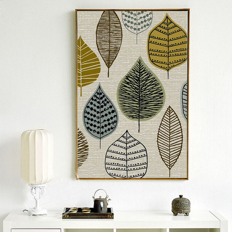 Beige Leaves Print Painting Textured Contemporary Style Living Room Wrapped Canvas Beige Clearhalo 'Art Gallery' 'Canvas Art' 'Contemporary Art Gallery' 'Modern' Arts' 1956372