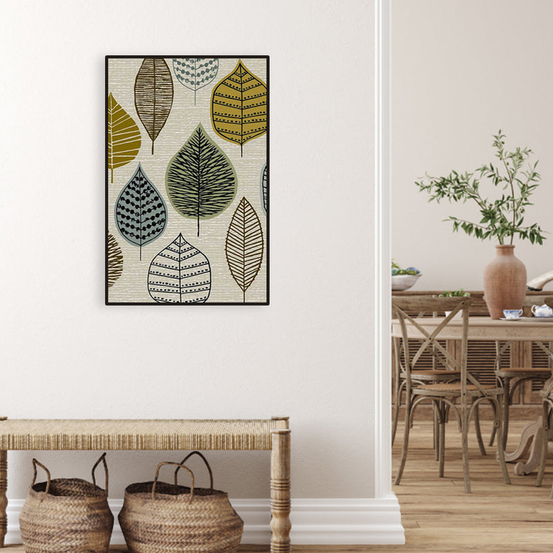 Beige Leaves Print Painting Textured Contemporary Style Living Room Wrapped Canvas Clearhalo 'Art Gallery' 'Canvas Art' 'Contemporary Art Gallery' 'Modern' Arts' 1956374