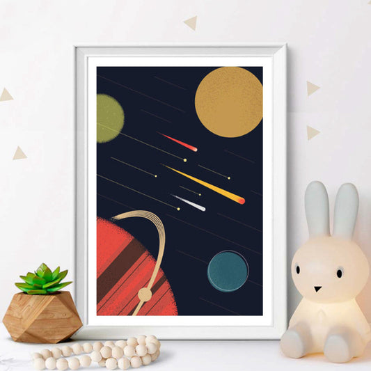 Outer Space Scenery Canvas Print Children's Art Textured Home Gallery Wall Decor Black Clearhalo 'Art Gallery' 'Canvas Art' 'Kids' Arts' 1956388