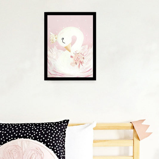 Crown Swan and Bloom Wall Art Decor Living Room Wild Animal Canvas Print in Pink Pink 24" x 31" Clearhalo 'Art Gallery' 'Canvas Art' 'Kids' Arts' 1956396