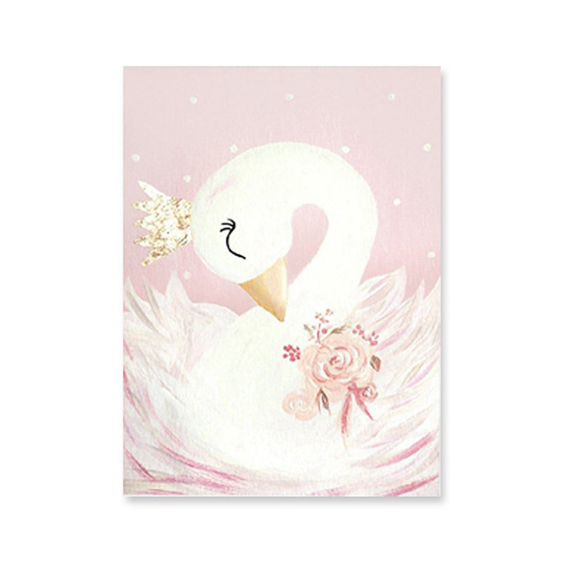 Crown Swan and Bloom Wall Art Decor Living Room Wild Animal Canvas Print in Pink Clearhalo 'Art Gallery' 'Canvas Art' 'Kids' Arts' 1956399