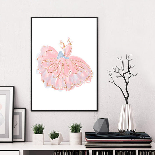 Glam Dancing Dress Graphic Wrapped Canvas Kids Style Textured Wall Art Decor in Pink Pink Clearhalo 'Art Gallery' 'Canvas Art' 'Kids' Arts' 1956408
