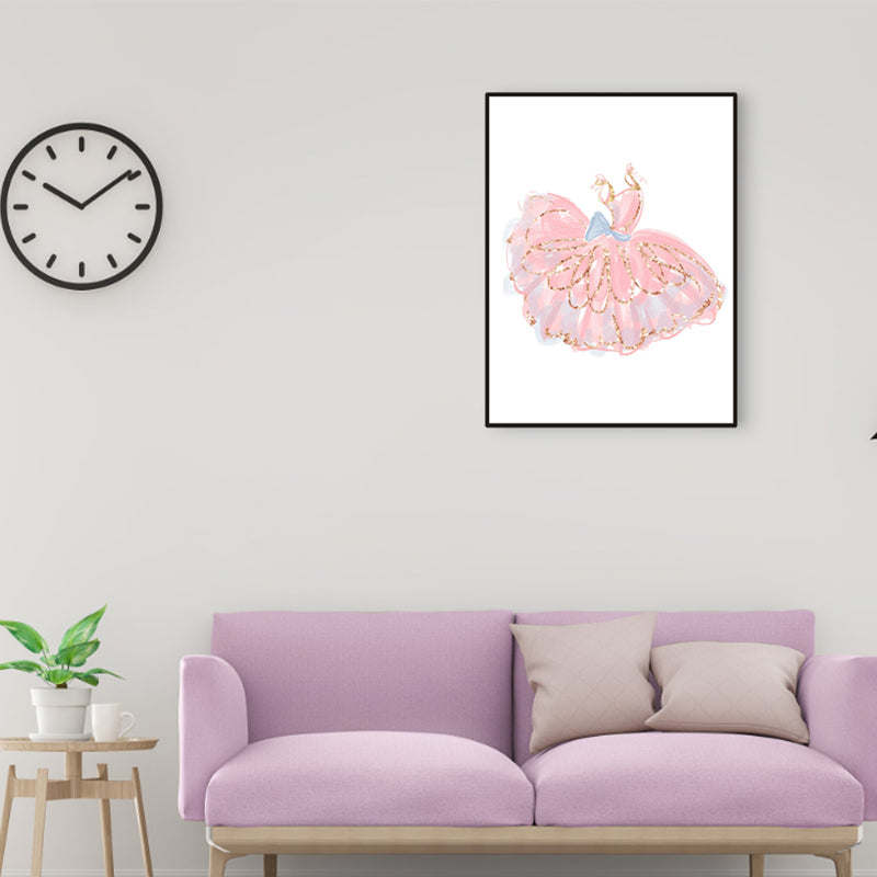 Glam Dancing Dress Graphic Wrapped Canvas Kids Style Textured Wall Art Decor in Pink Clearhalo 'Art Gallery' 'Canvas Art' 'Kids' Arts' 1956410