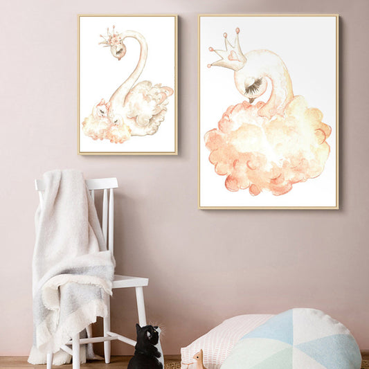 Swan with Crown Print Painting Kids Style Animal Textured Canvas Wall Decor for Room Orange Clearhalo 'Art Gallery' 'Canvas Art' 'Kids' Arts' 1956416