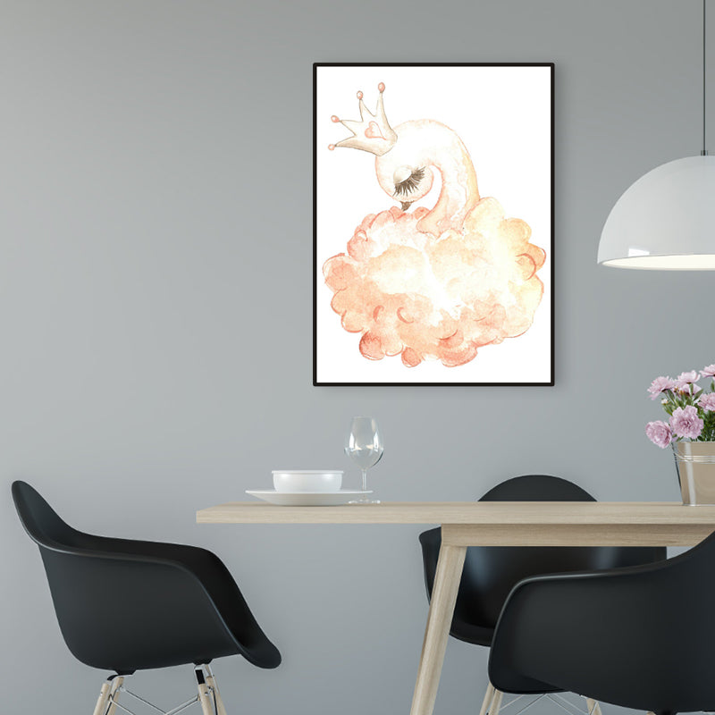 Swan with Crown Print Painting Kids Style Animal Textured Canvas Wall Decor for Room Clearhalo 'Art Gallery' 'Canvas Art' 'Kids' Arts' 1956417
