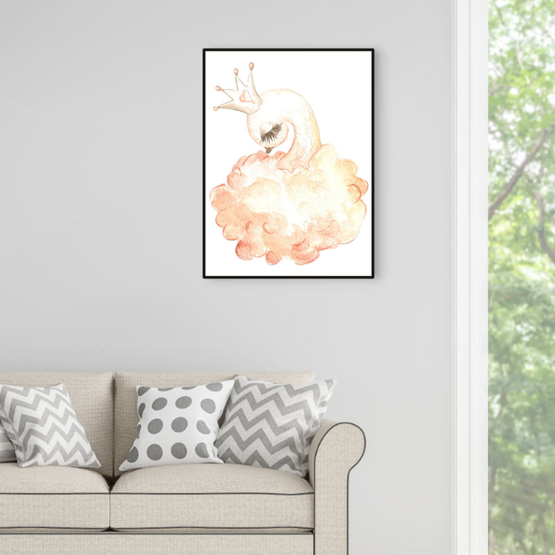 Swan with Crown Print Painting Kids Style Animal Textured Canvas Wall Decor for Room Clearhalo 'Art Gallery' 'Canvas Art' 'Kids' Arts' 1956418