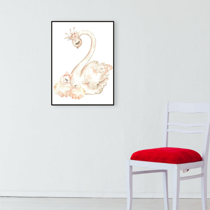 Swan with Crown Print Painting Kids Style Animal Textured Canvas Wall Decor for Room Clearhalo 'Art Gallery' 'Canvas Art' 'Kids' Arts' 1956425