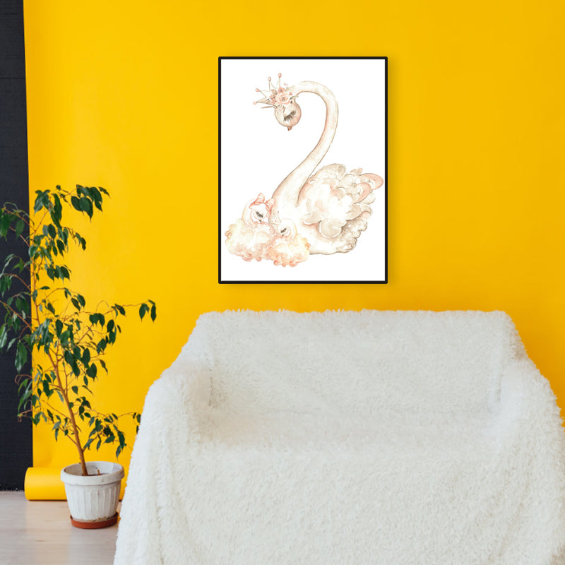 Swan with Crown Print Painting Kids Style Animal Textured Canvas Wall Decor for Room Clearhalo 'Art Gallery' 'Canvas Art' 'Kids' Arts' 1956426