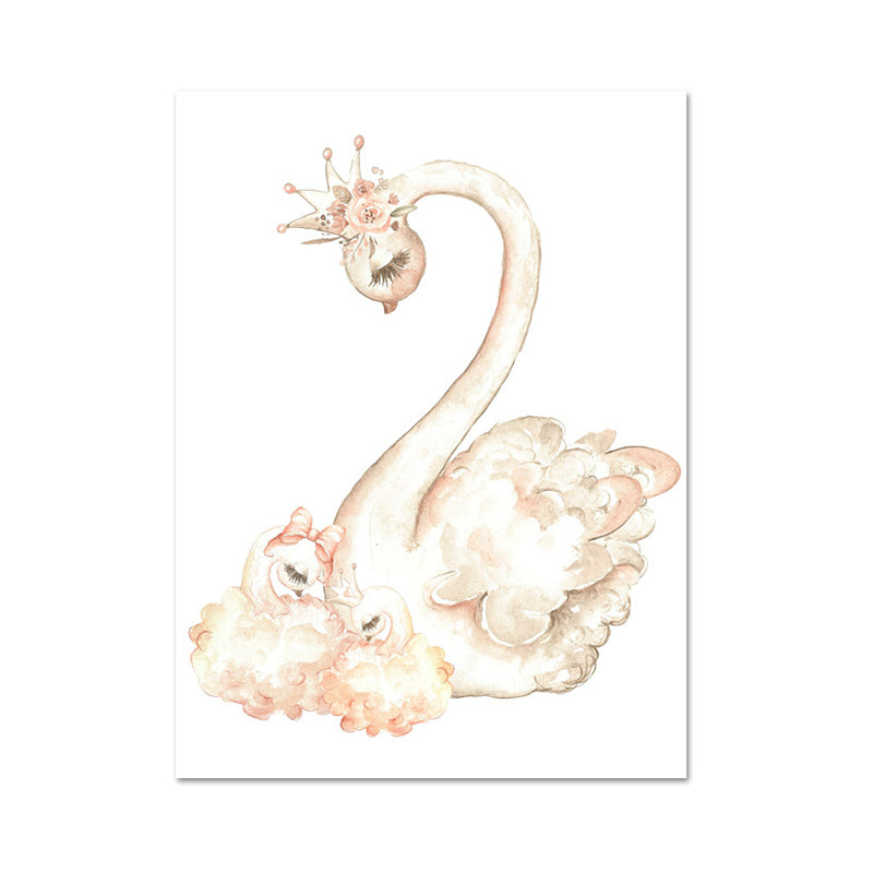 Swan with Crown Print Painting Kids Style Animal Textured Canvas Wall Decor for Room Clearhalo 'Art Gallery' 'Canvas Art' 'Kids' Arts' 1956427