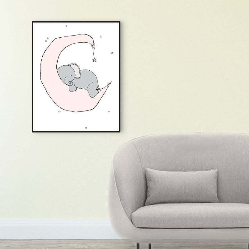 Children's Art Cartoon Elephant Wall Decor Pastel Color Sitting Room Wrapped Canvas Clearhalo 'Art Gallery' 'Canvas Art' 'Kids' Arts' 1956430