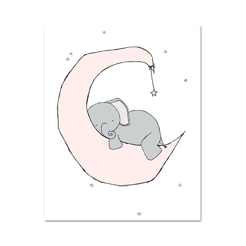 Children's Art Cartoon Elephant Wall Decor Pastel Color Sitting Room Wrapped Canvas Clearhalo 'Art Gallery' 'Canvas Art' 'Kids' Arts' 1956431