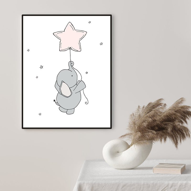 Children's Art Cartoon Elephant Wall Decor Pastel Color Sitting Room Wrapped Canvas Grey Clearhalo 'Art Gallery' 'Canvas Art' 'Kids' Arts' 1956436