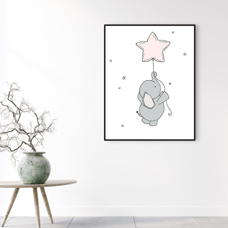 Children's Art Cartoon Elephant Wall Decor Pastel Color Sitting Room Wrapped Canvas Clearhalo 'Art Gallery' 'Canvas Art' 'Kids' Arts' 1956437