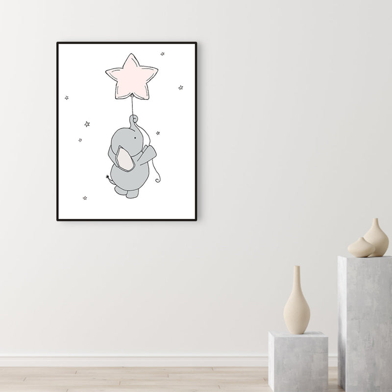 Children's Art Cartoon Elephant Wall Decor Pastel Color Sitting Room Wrapped Canvas Clearhalo 'Art Gallery' 'Canvas Art' 'Kids' Arts' 1956438