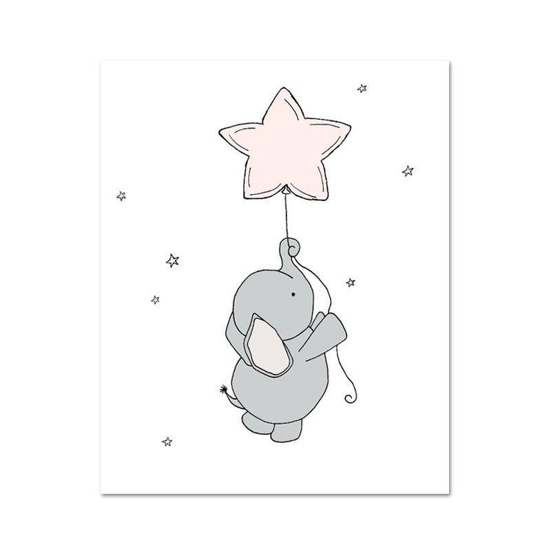 Children's Art Cartoon Elephant Wall Decor Pastel Color Sitting Room Wrapped Canvas Clearhalo 'Art Gallery' 'Canvas Art' 'Kids' Arts' 1956439